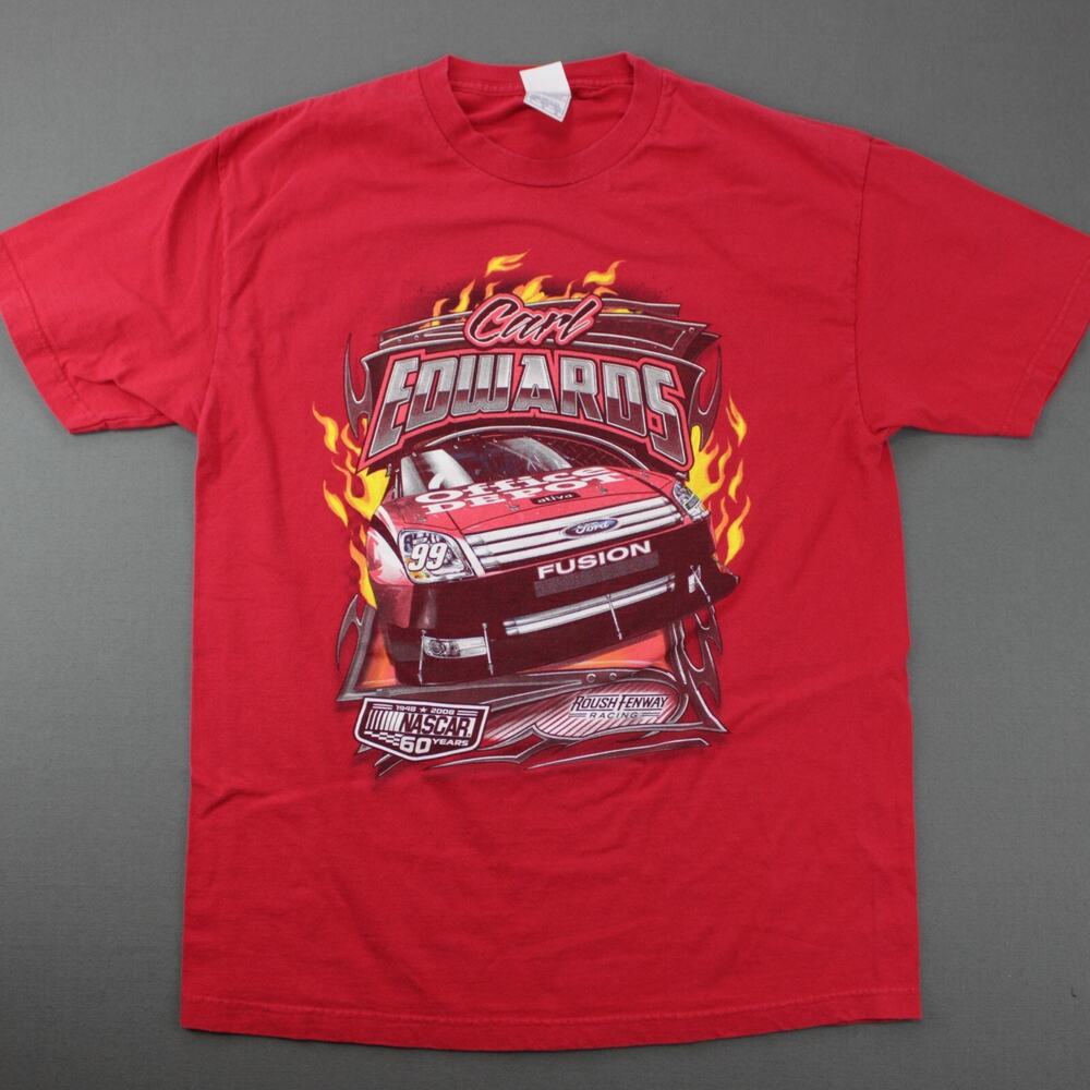 NASCAR Racing Graphic T Shirt Mens Large Red Double Sided